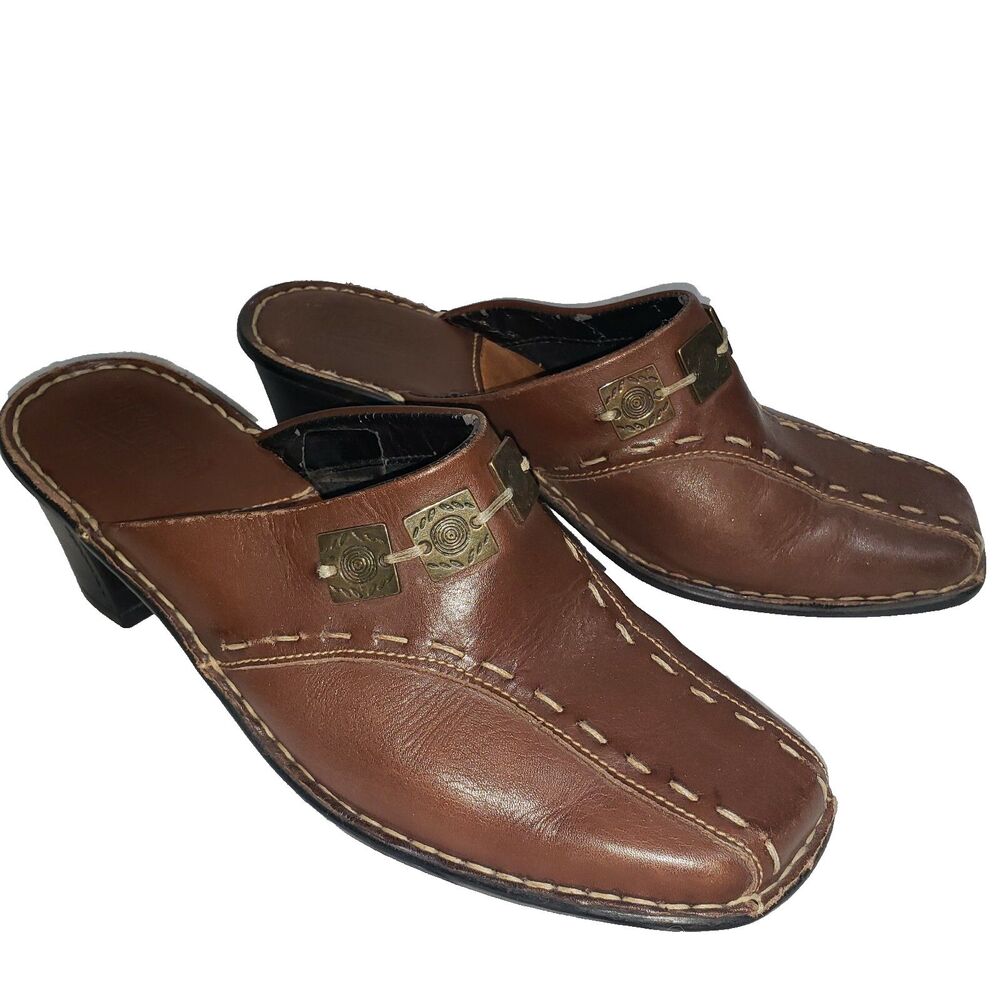 Tsonga made in South Africa Brown Leather open back shoes Mules UK 5, USA 7